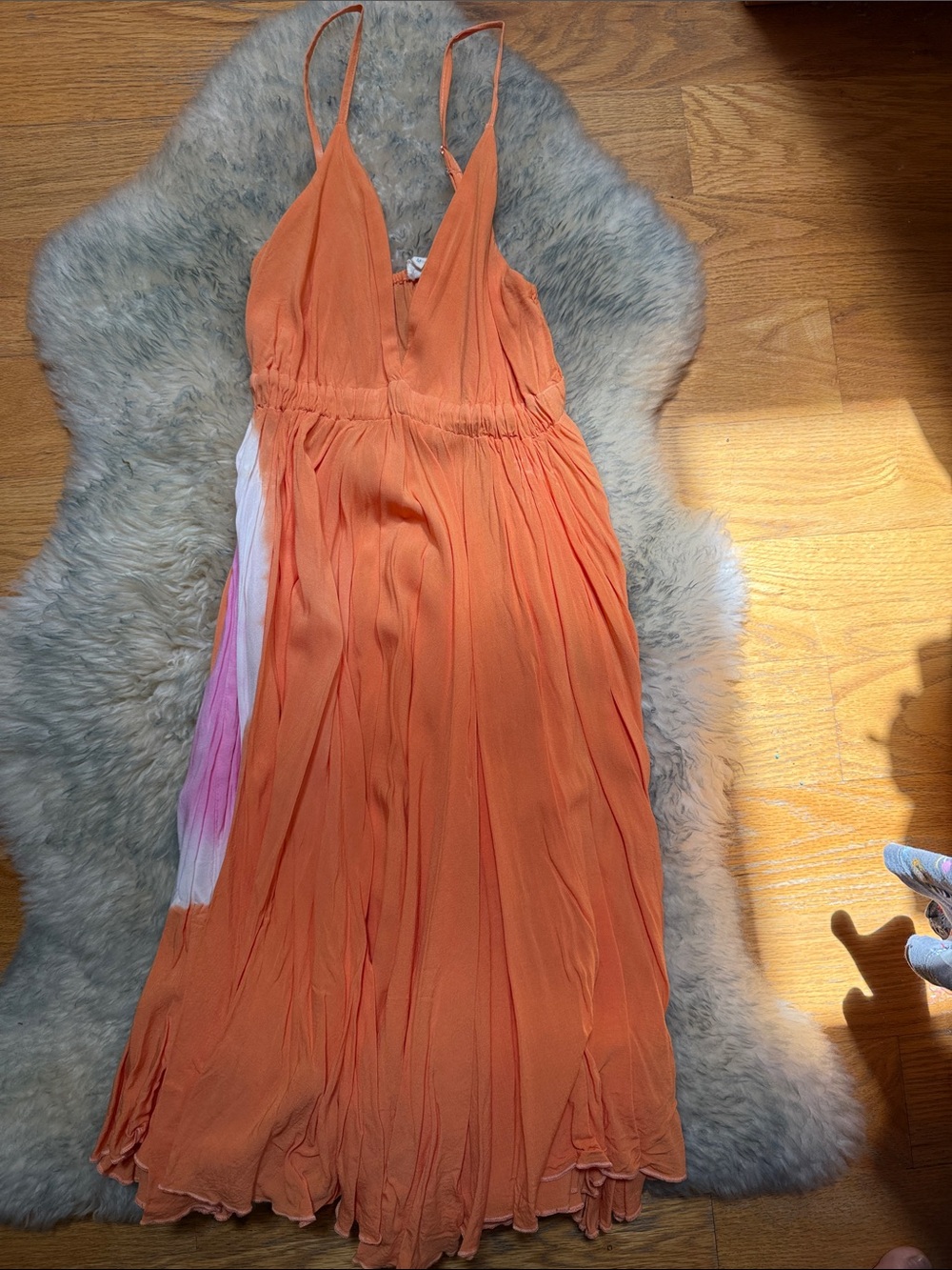 Surf Gypsy Orange Spaghetti-Strap Maxi Dress with Pink & White Accent